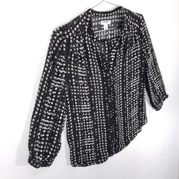 Old Navy Blouse Womens Extra Small Black White Geometric V Neck Chic Chiffon Top - Picture 6 of 8